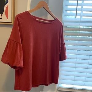 Maroon/red shirt with balloon sleeves